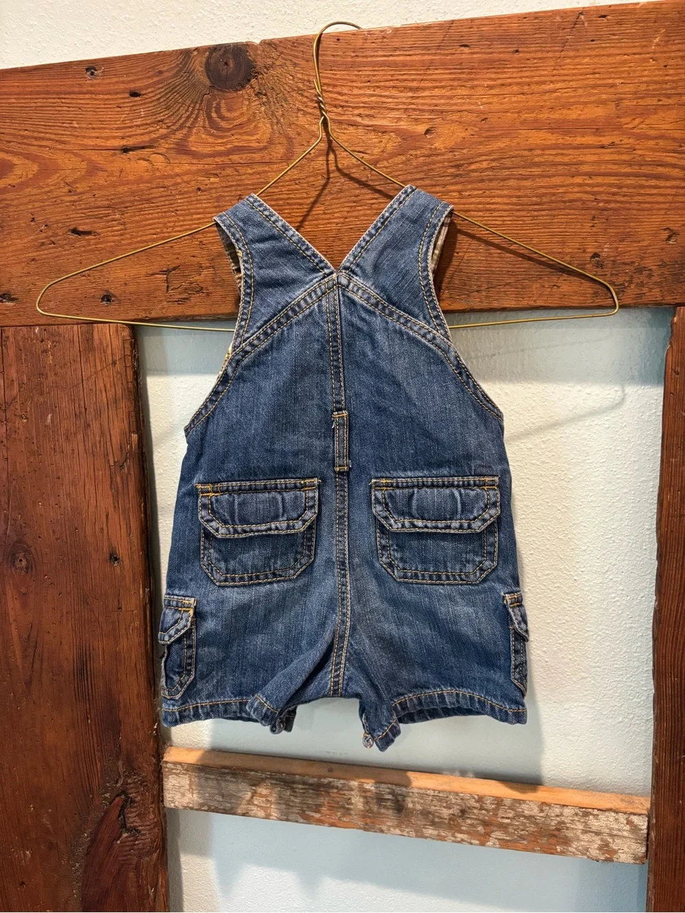 Gymboree Blue Denim Shortall with Plaid Lining
